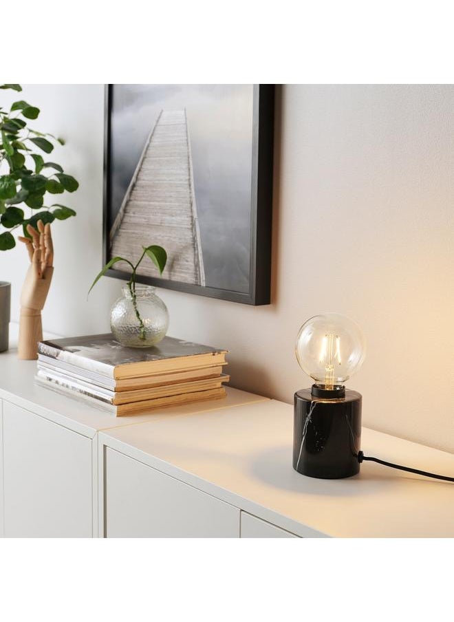 Generic - Table lamp with light bulb, marble black/globe clear - Image 1