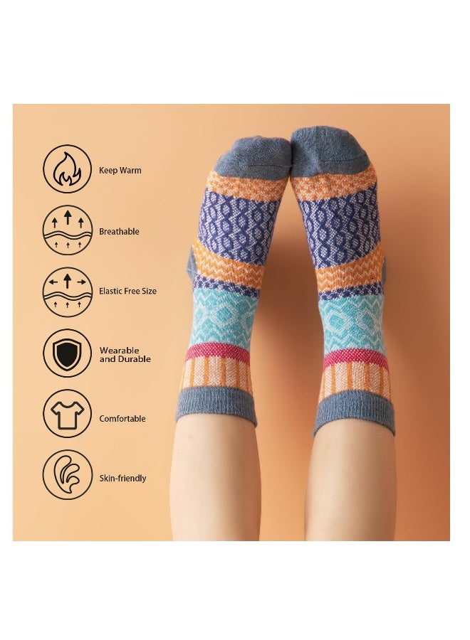 5 Pairs Wool Socks for Women, Womens Wool Socks Winter Socks for men Warm Thick Knit Wool Soft Vintage Casual Crew Socks - Image 2