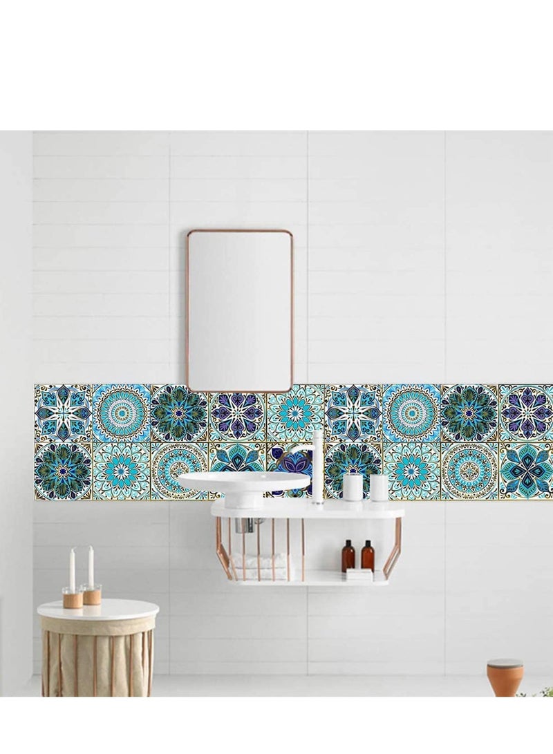 SOLARAE Tile Sticker Mandala Style, 4x4 Inch(10x10cm) Traditional DIY Murals, Waterproof Oil Proof Removable Decals for Bathroom & Kitchen Backsplash Wall Stickers (MTL-01) 20 PCS - Image 3
