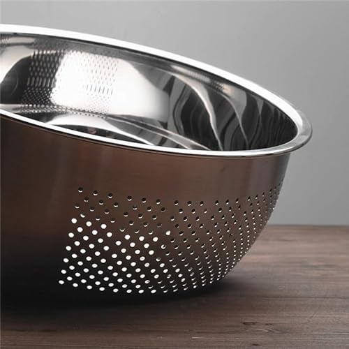 DAYANIDHI Heavy Quality Stainless Steel Colander Rice Washing Bowl with Side Doted Design Drainer Basket Ideal for Kitchen Tools Vegetables, Rice, Fruits (23cm, Silver) - Image 4
