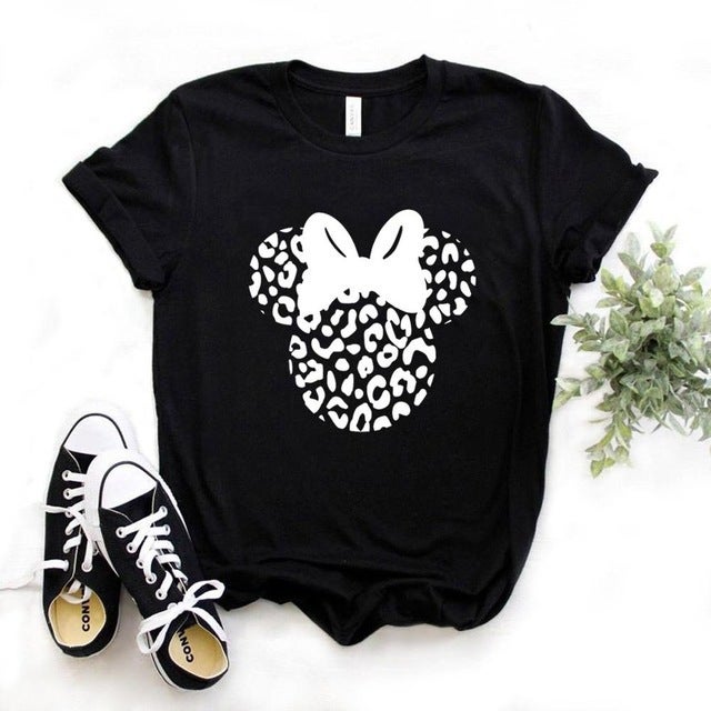 Leopard print mouse head print womens T-shirt cotton casual fun T-shirt womens top 2023Temu Yellow
