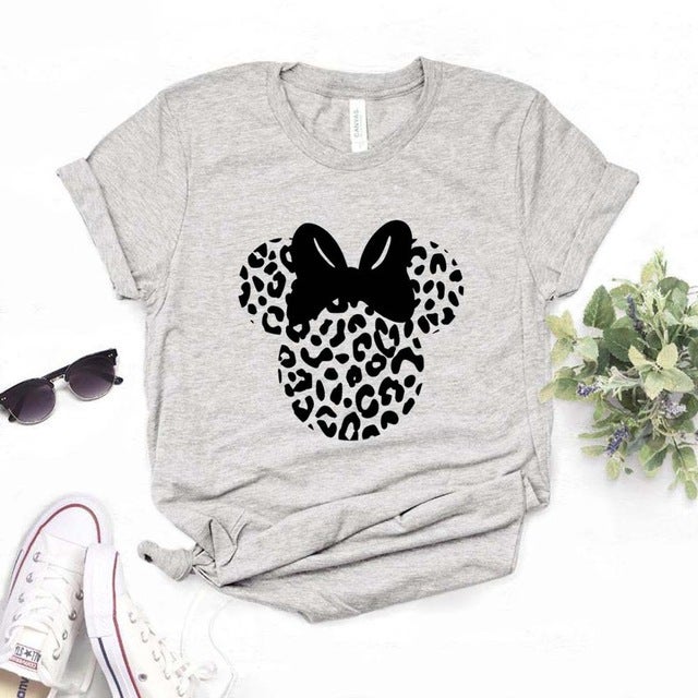 Leopard print mouse head print womens T-shirt cotton casual fun T-shirt womens top 2023Temu Yellow