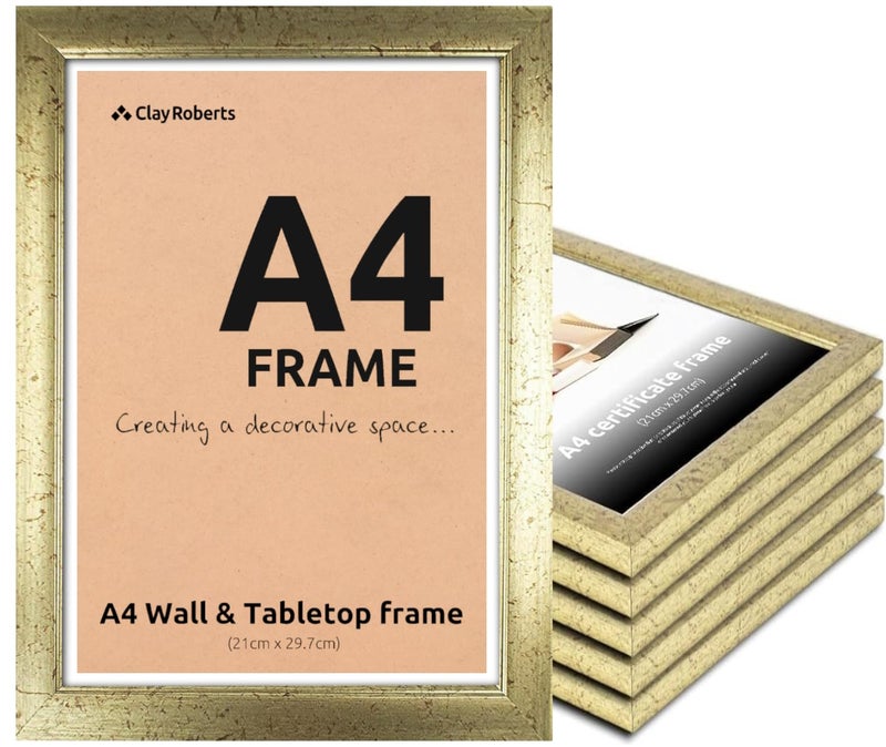 A4 Photo Frame Gold Pack of 6 Picture Frame Certificate Art Print Poster 21cm x 297cm Gold Frames A4 Photo Collage Gallery Display