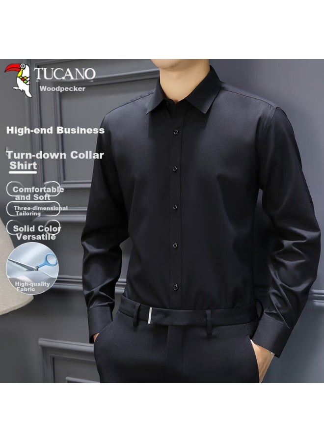 توكانو Tucano قميص رجالي طويل الأكملم لربيع والخريف ملابس رسمية للعمل عصرية كاجوال لون صلب متوافق مع جميع الملابس الرجالية أسود مقاس XL - Image 1