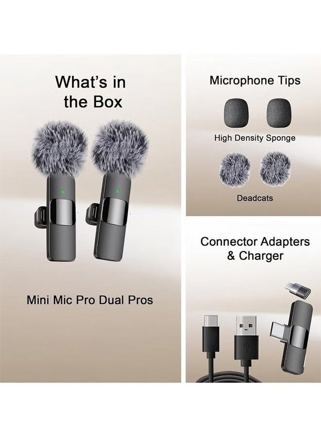 Bukela Wireless Lavalier Microphone For Type-C&Lighting Phones - Plug And Play Wireless Microphone With 2 Microphones and Two noise-canceling fur balls For Usb-C&Lighting Android Phones And Iphones Video Recording - Interviews - Vlog - Auto Sync And Noise Reduction - 2.4 Ghz - Black - Image 3