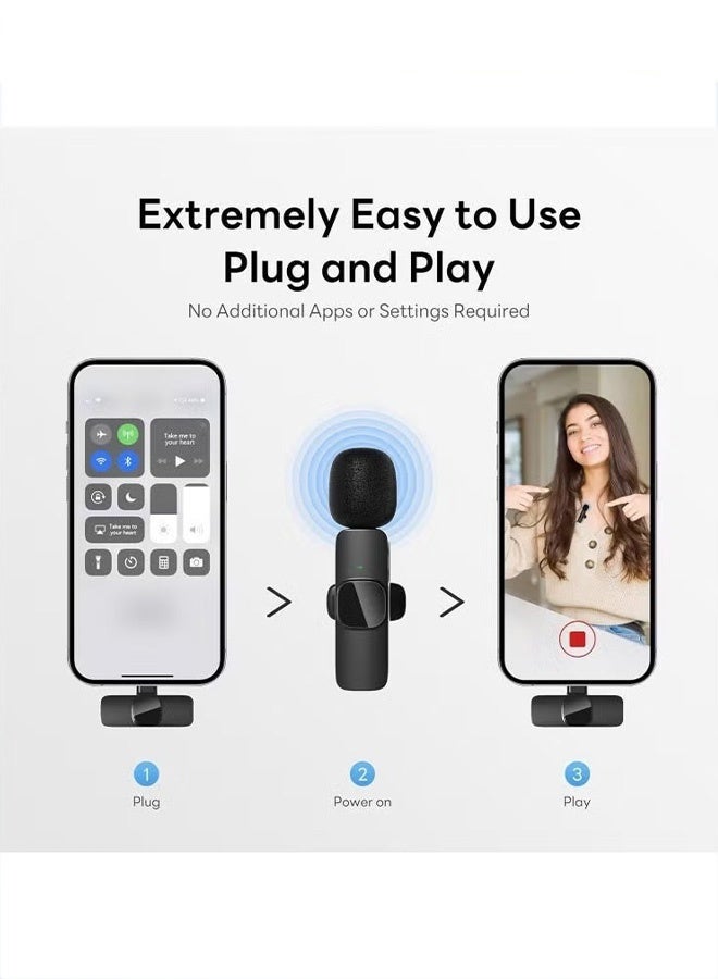 Bukela Wireless Lavalier Microphone For Type-C&Lighting Phones - Plug And Play Wireless Microphone With 2 Microphones and Two noise-canceling fur balls For Usb-C&Lighting Android Phones And Iphones Video Recording - Interviews - Vlog - Auto Sync And Noise Reduction - 2.4 Ghz - Black - Image 5