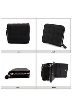 KASTWAVE Women's Wallet, Premium PU Leather Purse Small RFID Blocking Ladies Wallet with Stainless Steel Zipper, Short Grid Style Wallet Card Holder Case Coin Pocket for Women Girlfriend, Black  - Image 2