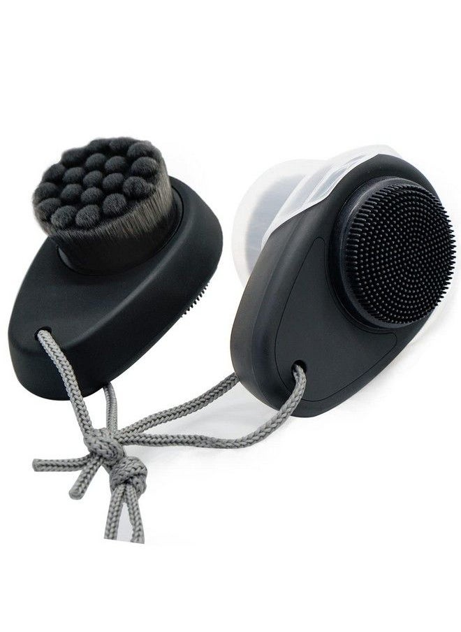 Leeshine 2 Pack Facial Cleansing Brushes Doublesided Face Scrubber For Deep Pore Cleansing And Exfoliation Silicone & Soft Bristle Sides (Black & Black)  - Image 1
