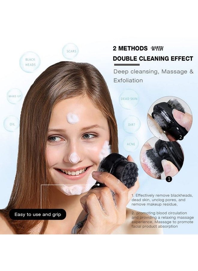 Leeshine 2 Pack Facial Cleansing Brushes Doublesided Face Scrubber For Deep Pore Cleansing And Exfoliation Silicone & Soft Bristle Sides (Black & Black)  - Image 4