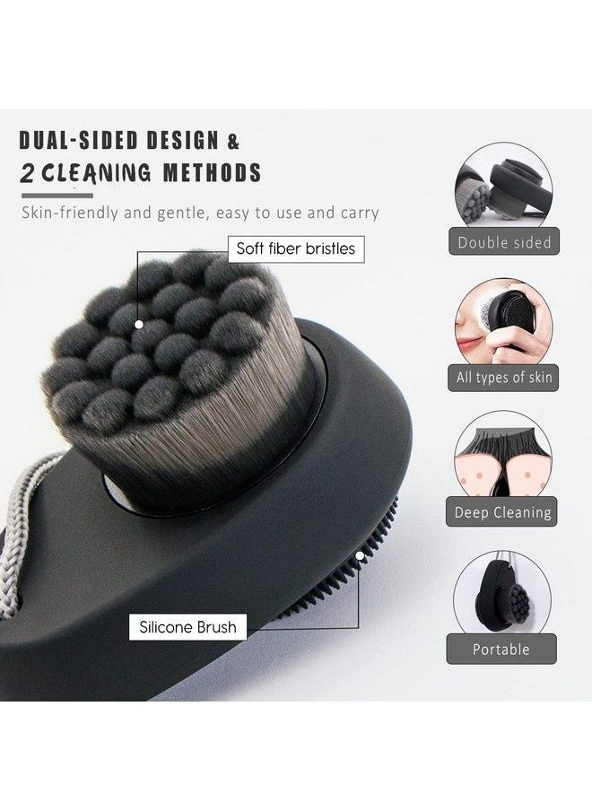 Leeshine 2 Pack Facial Cleansing Brushes Doublesided Face Scrubber For Deep Pore Cleansing And Exfoliation Silicone & Soft Bristle Sides (Black & Black)  - Image 3