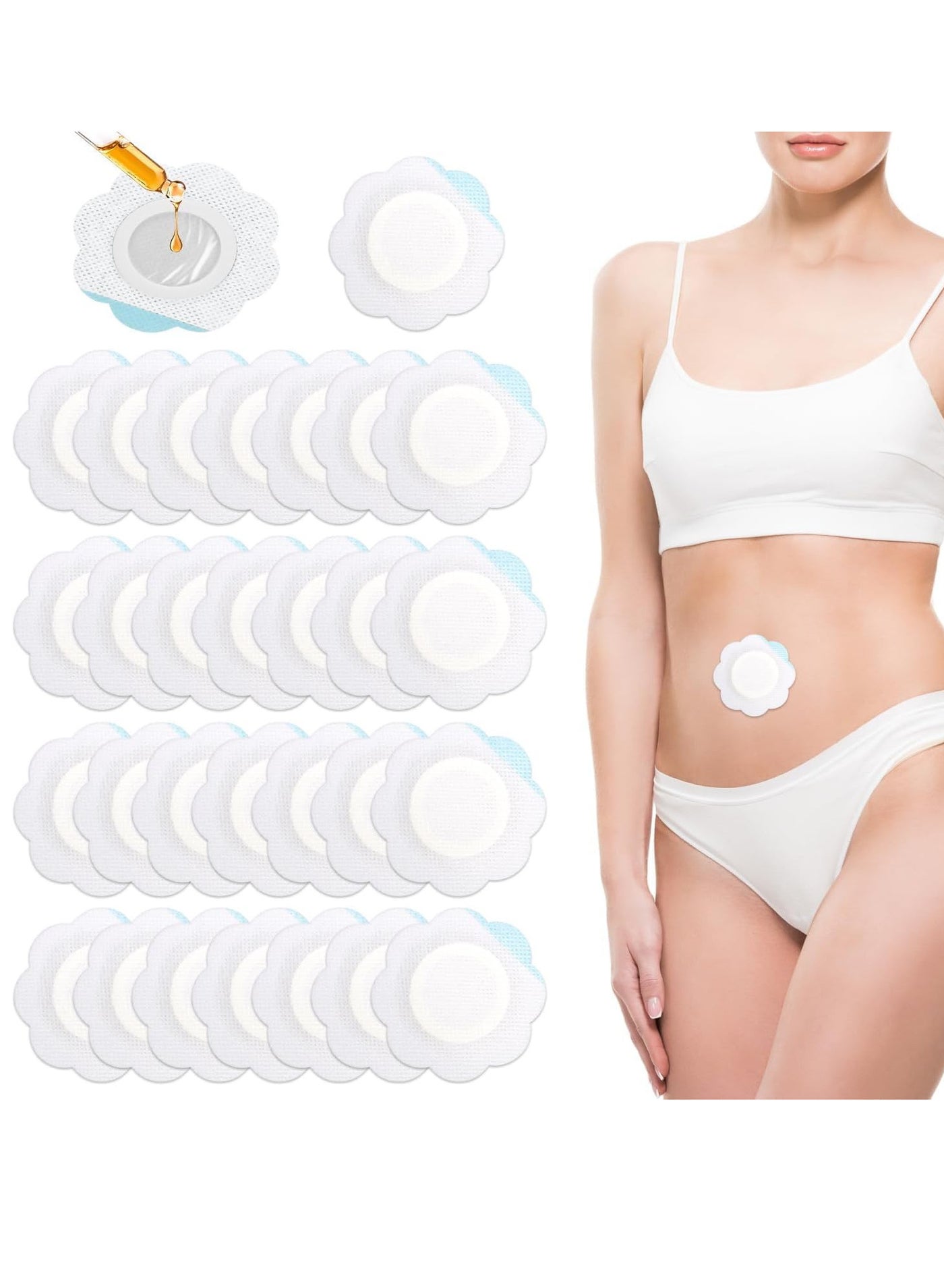 30pcs Castor Oil Pack Wrap for Belly Button, Self-Adhesive Disposable Castor Oil Belly Button Wrap Pads Spunlace Cloth Highly Absorbent Organic Cover Compress Patches No Wash (Oil Not Included)