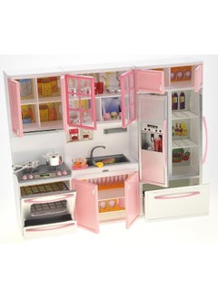 PowerTRC PowerTRC Doll Kitchen Play Set, Mini Modern Toy Pink Kitchen Pretend Play Furnitures Toy Set Accessories Set with Realistic Light & Sound for Kids Toddlers Girls (3-in-1)  - Image 1