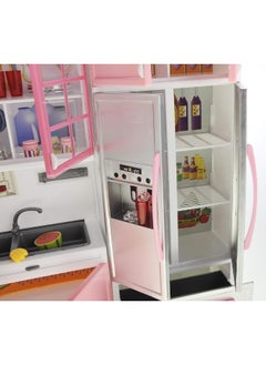 PowerTRC PowerTRC Doll Kitchen Play Set, Mini Modern Toy Pink Kitchen Pretend Play Furnitures Toy Set Accessories Set with Realistic Light & Sound for Kids Toddlers Girls (3-in-1)  - Image 5