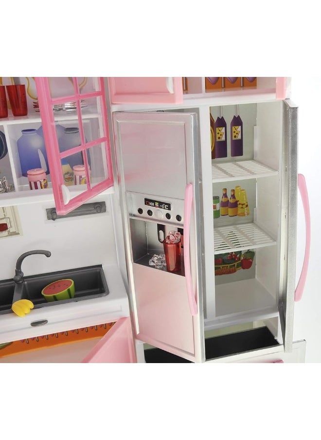 PowerTRC PowerTRC Doll Kitchen Play Set, Mini Modern Toy Pink Kitchen Pretend Play Furnitures Toy Set Accessories Set with Realistic Light & Sound for Kids Toddlers Girls (3-in-1)  - Image 5