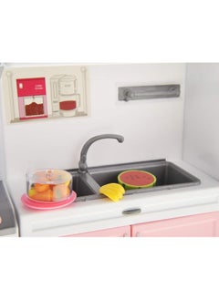 PowerTRC PowerTRC Doll Kitchen Play Set, Mini Modern Toy Pink Kitchen Pretend Play Furnitures Toy Set Accessories Set with Realistic Light & Sound for Kids Toddlers Girls (3-in-1)  - Image 4