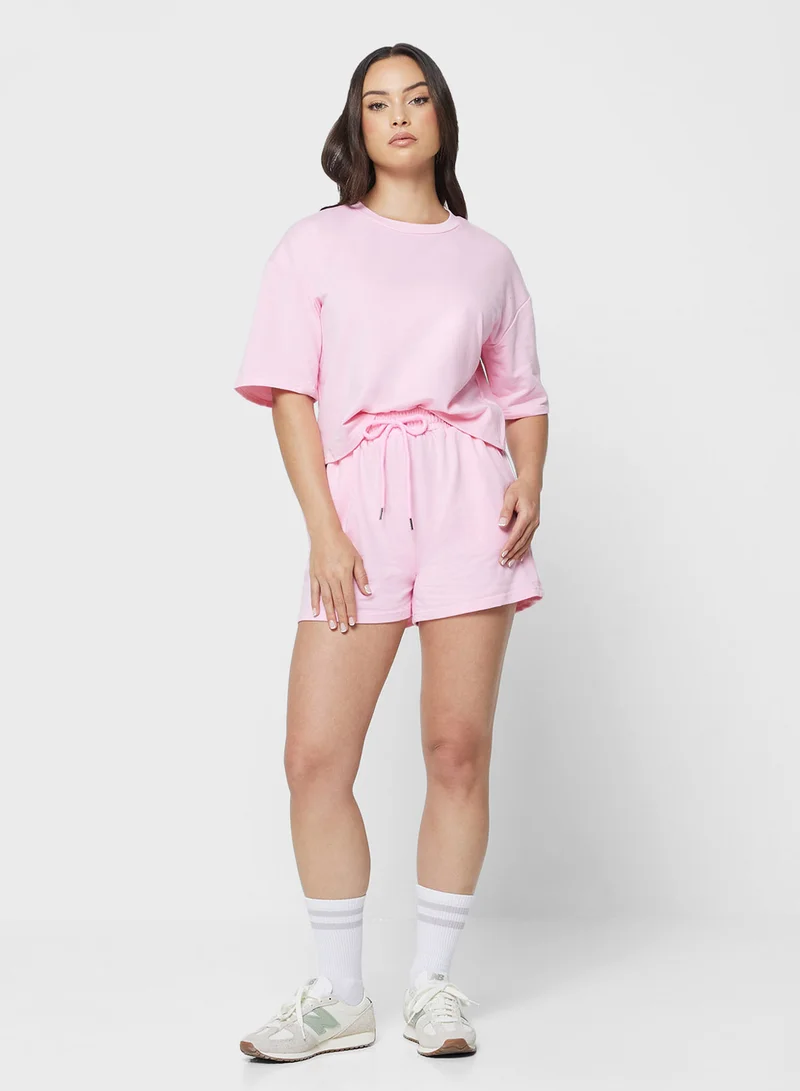 جينجر بيسيكس Cotton Blend Oversize T-shirt &amp; Sweatshort Set