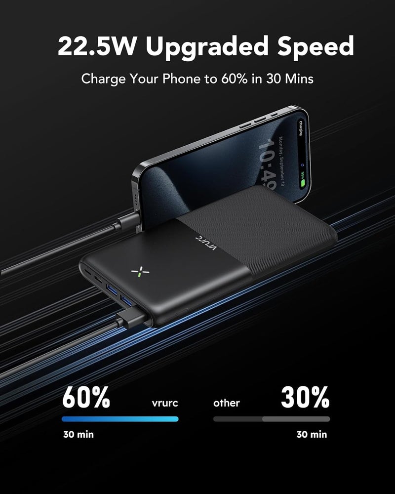 VRURC Power bank 30000mAh, PD 20W Portable Charger Fast Charging, USB C Slim Powerbank With 4 Outputs & 3 Inputs Compatible with iPhone 16 15 14 13 12 Pro Max iPad Samsung Huawei Tablet and More - Image 5