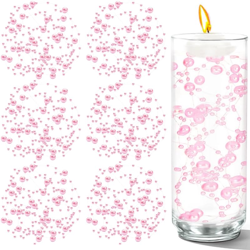 Cusmation 50 PCS Artificial Floating Beads for Centerpieces Vases, Light Pink 8+3mm String Beads for Wedding Party Faux Pearl String for Decorating, String Pearls for Crafts Vase Filler - Image 1