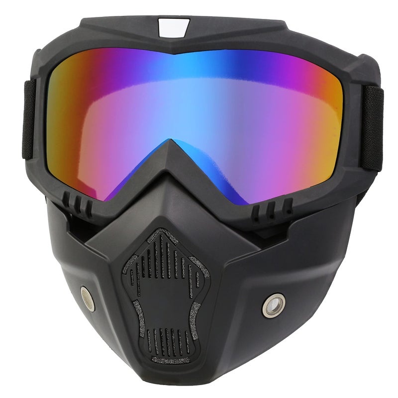 Dirt Bike ATV Goggles Motorcycle Gear Riding Motorcycle Face Mask Full Face Ski Goggles for Men Women Youth Protection DustProof AntiSlip StrapMcolorfulLens