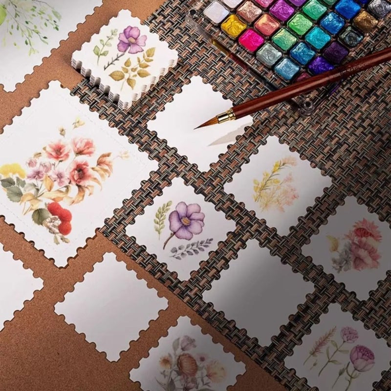 25 Sheets Hand Painted Stamp Shaped Watercolor Paper 3.94 3.94 Inch for Scrapbooking - Image 1