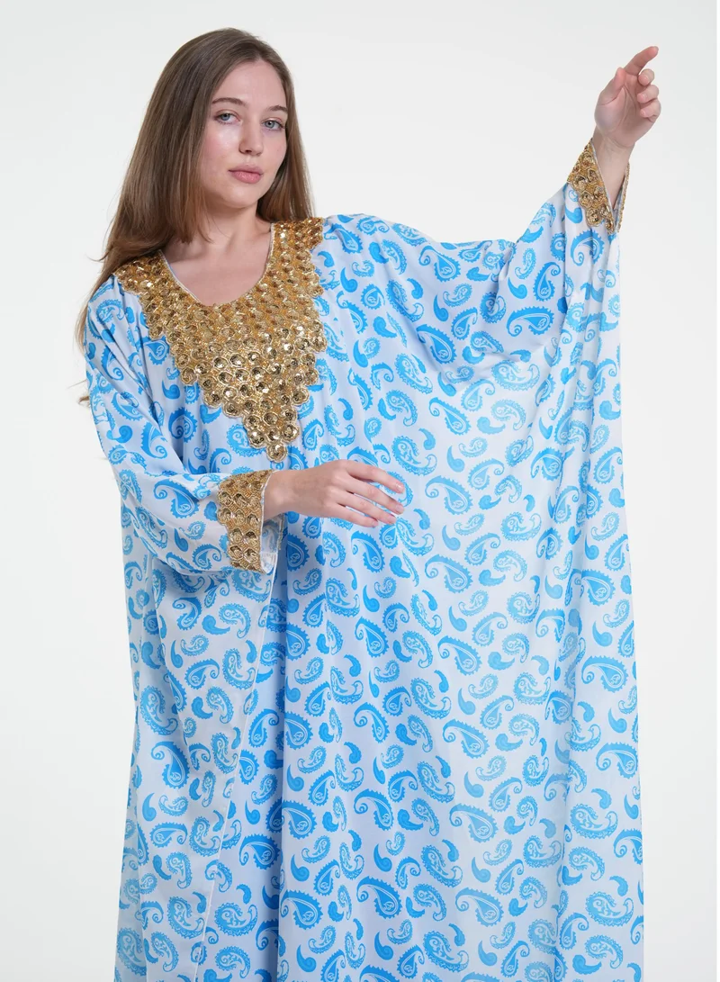 AL BENT AL SHARQIEH blue embroidred jalabiya kaftan dress  | Best Price UAE