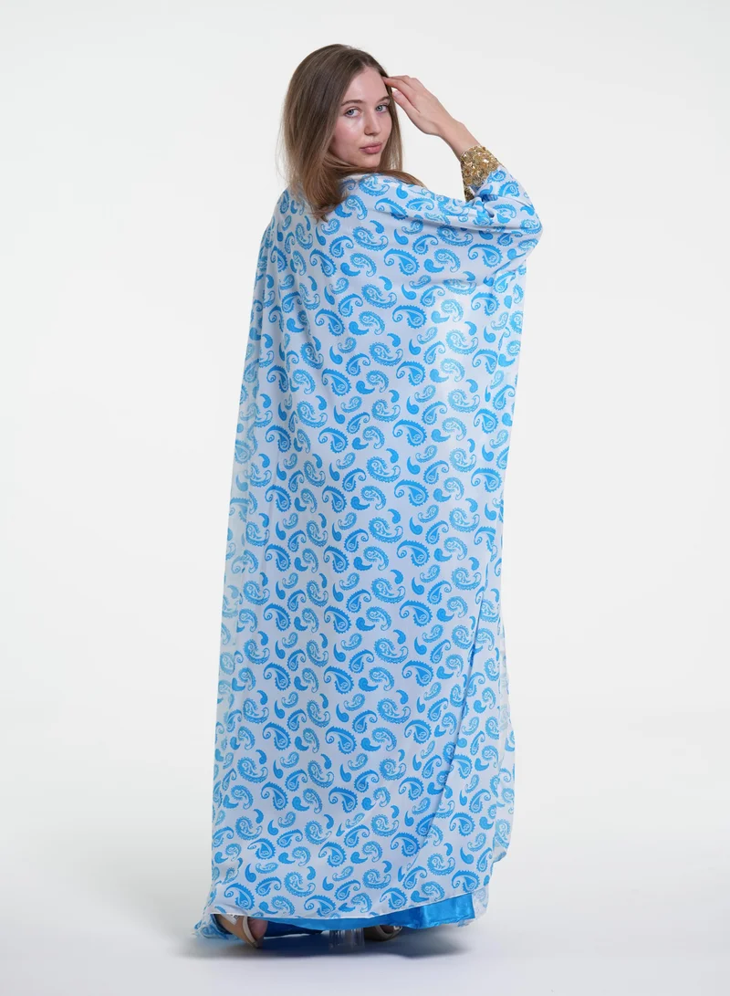 AL BENT AL SHARQIEH blue embroidred jalabiya kaftan dress  | Best Price UAE