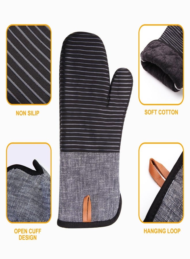 TIPTAP 4PCS TIPTAP Oven Mitts, Kitchen Oven Mitts Set, Non Slip Cotton Oven Mitt and Pot Holders,Heat Resistant, Machine Washable,2 Long Mit and 2 Pot Holder(Black) - Image 4