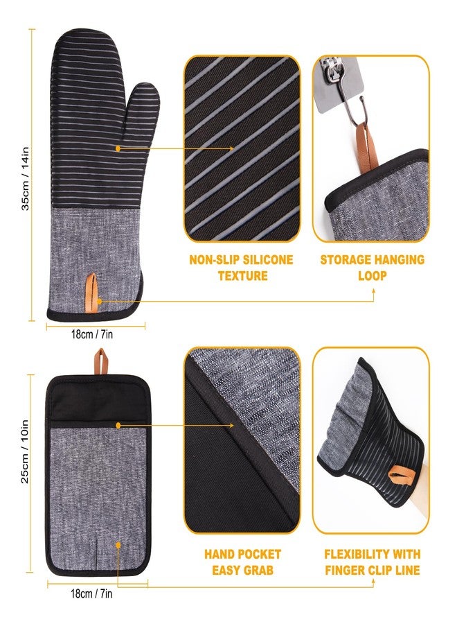 TIPTAP 4PCS TIPTAP Oven Mitts, Kitchen Oven Mitts Set, Non Slip Cotton Oven Mitt and Pot Holders,Heat Resistant, Machine Washable,2 Long Mit and 2 Pot Holder(Black) - Image 2