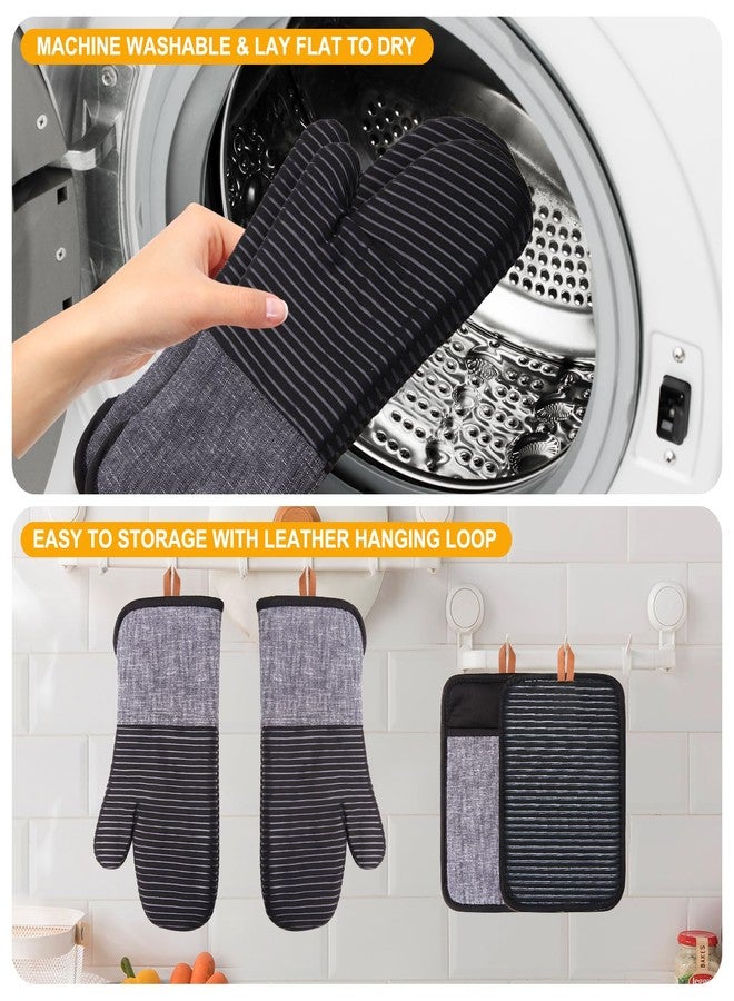 TIPTAP 4PCS TIPTAP Oven Mitts, Kitchen Oven Mitts Set, Non Slip Cotton Oven Mitt and Pot Holders,Heat Resistant, Machine Washable,2 Long Mit and 2 Pot Holder(Black) - Image 5
