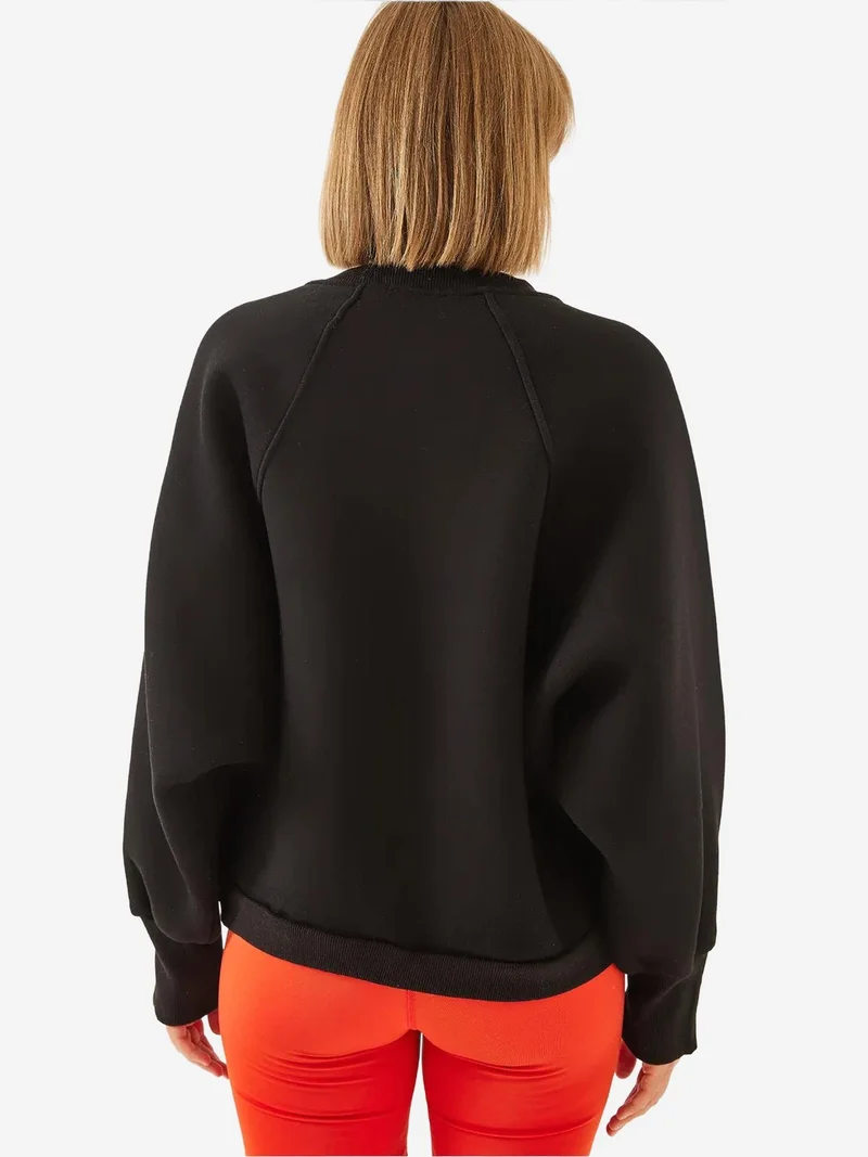 Bianco Lucci Black LUCCI Embroidered Crew Neck Long Sleeve Sweatshirt for Women | Best Price UAE