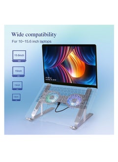 ماركة غير محددة حامل لاب توب قابل للطي من الألومنيوم بمروحتين تبريد وإضاءة RGB بويايا متوافق مع أجهزة اللاب مقاس 10 إلى 15.6 بوصة لون فضي  - Image 4