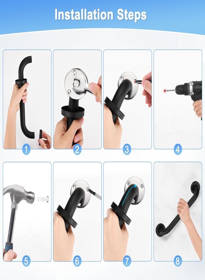 M METERXITY 1-Pack 16 Inch Anti Slip Grab Bars for Bathtubs and Showers, Stainless Steel Safety Shower Handle for Toilet/Seniors/Elderly Assist Bath Handle, Grab Bar for Bathroom [Black] - Image 5