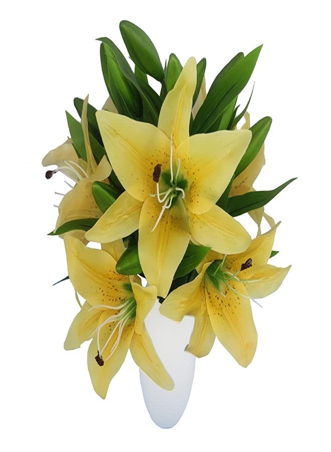 AntranStore 7 Pcs Artificial Lily Flowers Artificial Lilies Flowers for Home Wedding Bouquets Home Hotel Party Decor Graves Arrangement (Yellow) - Image 1