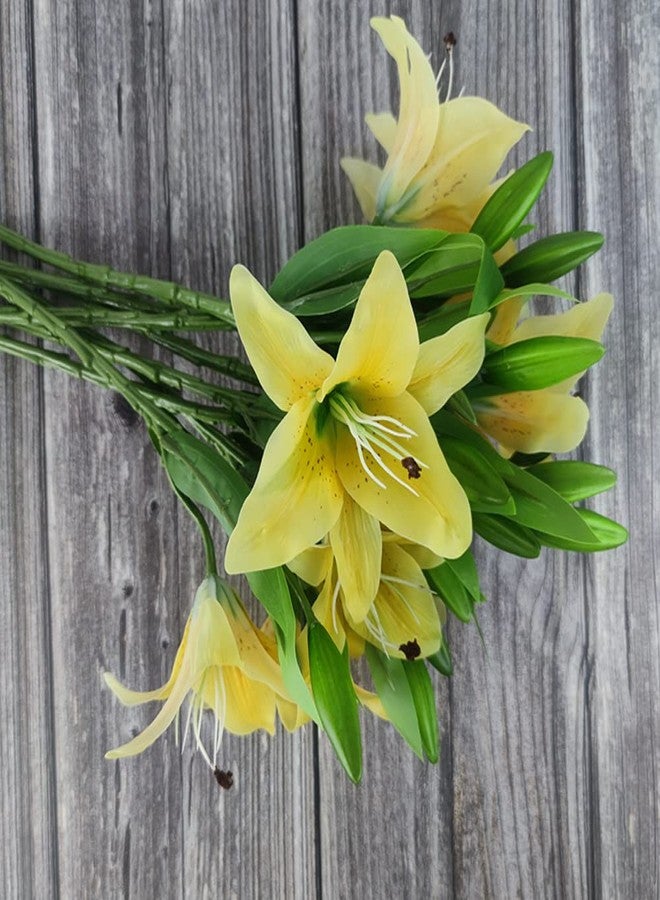 AntranStore 7 Pcs Artificial Lily Flowers Artificial Lilies Flowers for Home Wedding Bouquets Home Hotel Party Decor Graves Arrangement (Yellow) - Image 4