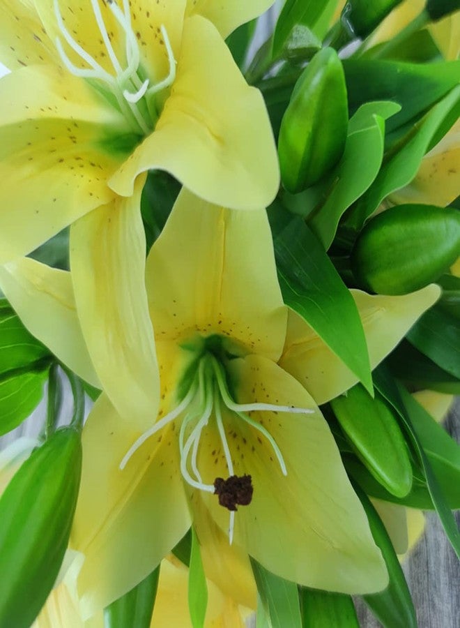 AntranStore 7 Pcs Artificial Lily Flowers Artificial Lilies Flowers for Home Wedding Bouquets Home Hotel Party Decor Graves Arrangement (Yellow) - Image 5