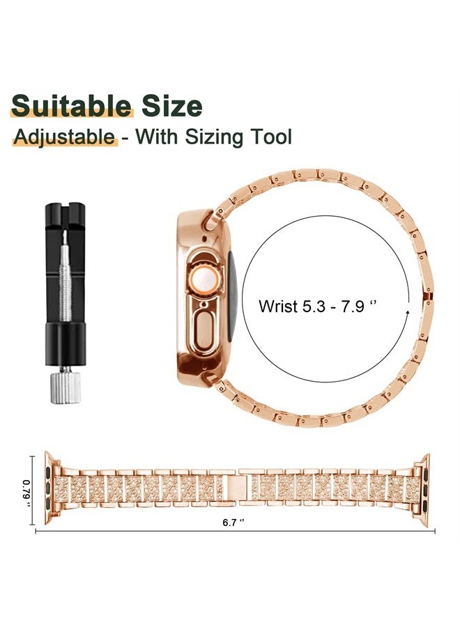 Mosonio حزام ساعة آبل الترا 49 مم متوافق مع علبة للنساء، حزام معصم معدني بديل مع 2 حزمة غطاء واقي من PC لساعة آبل الترا 49 مم (ذهب وردي) - Image 4