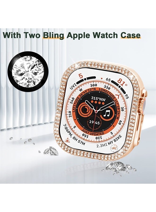 Mosonio حزام ساعة آبل الترا 49 مم متوافق مع علبة للنساء، حزام معصم معدني بديل مع 2 حزمة غطاء واقي من PC لساعة آبل الترا 49 مم (ذهب وردي) - Image 3