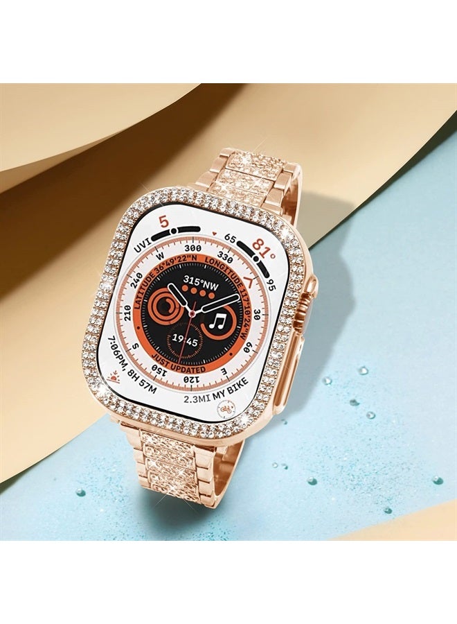 Mosonio حزام ساعة آبل الترا 49 مم متوافق مع علبة للنساء، حزام معصم معدني بديل مع 2 حزمة غطاء واقي من PC لساعة آبل الترا 49 مم (ذهب وردي) - Image 2