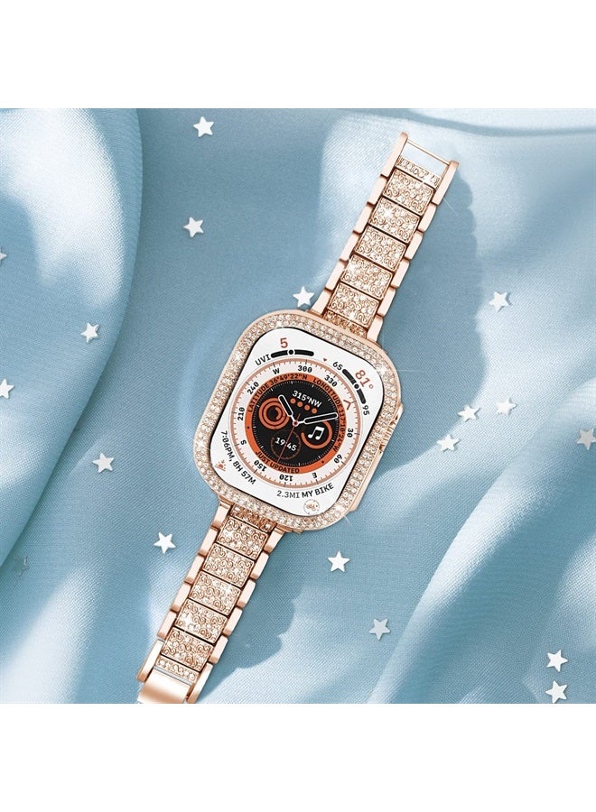 Mosonio حزام ساعة آبل الترا 49 مم متوافق مع علبة للنساء، حزام معصم معدني بديل مع 2 حزمة غطاء واقي من PC لساعة آبل الترا 49 مم (ذهب وردي) - Image 5