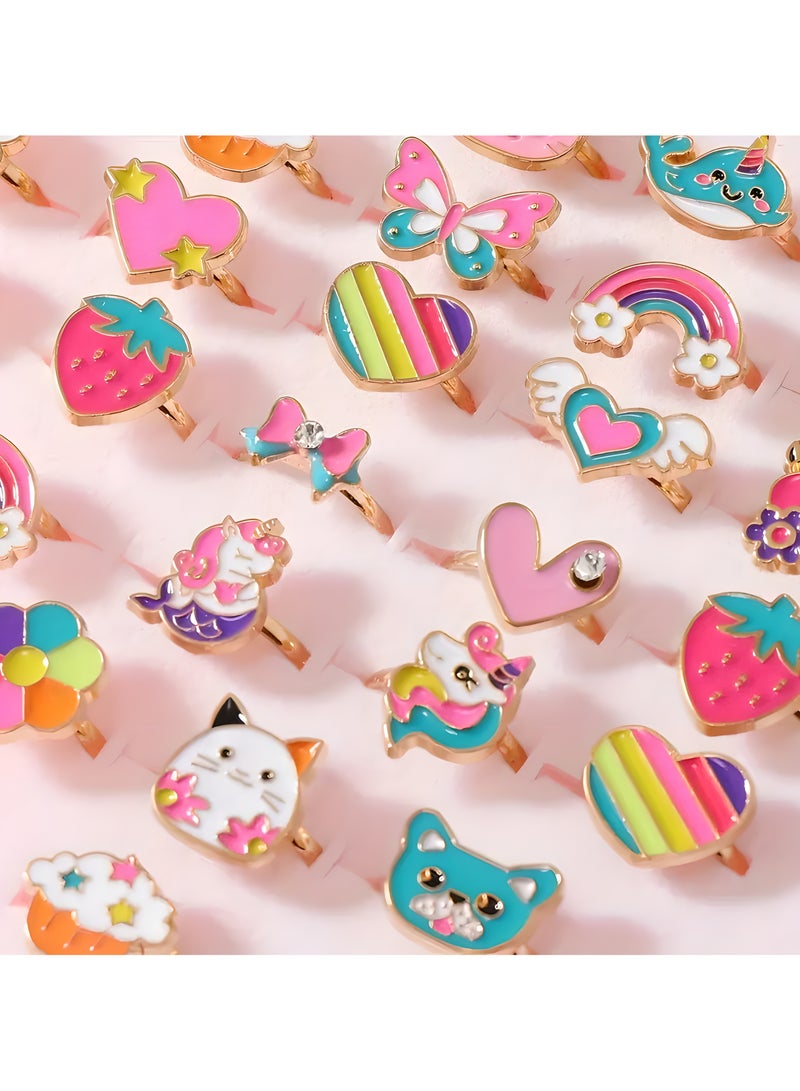 LIXADA 36pcs Cute Cartoon Princess Theme Adjustable Rings Set for Girls, Zinc Alloy, Mixed Color Enamel Oil Drop Design Jewelry, Gift for Kids Age 3+ (Random Color)  - Image 2