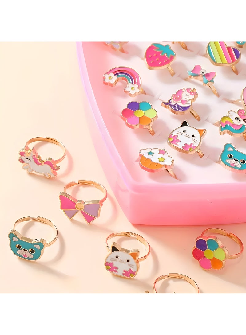 LIXADA 36pcs Cute Cartoon Princess Theme Adjustable Rings Set for Girls, Zinc Alloy, Mixed Color Enamel Oil Drop Design Jewelry, Gift for Kids Age 3+ (Random Color)  - Image 3