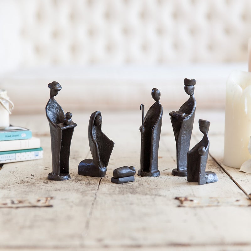 Danya B Danya B. Holiday Home Decor - Christmas Easter Nativity Scene 6-Piece Cast-Iron Metal Figurine Set - The Holy Family and The Three Kings  Modern Nativity Christmas  Holiday  Housewarming Gift  - Image 2