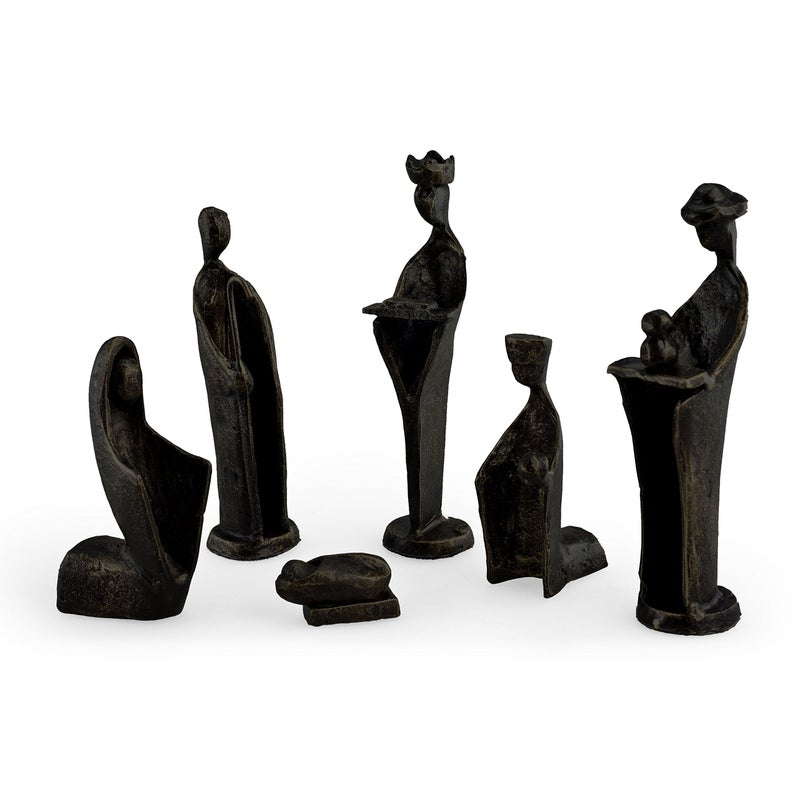 Danya B Danya B. Holiday Home Decor - Christmas Easter Nativity Scene 6-Piece Cast-Iron Metal Figurine Set - The Holy Family and The Three Kings  Modern Nativity Christmas  Holiday  Housewarming Gift  - Image 1