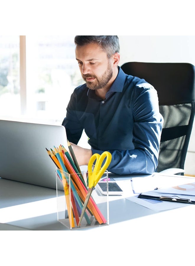 TPGP 4 Pieces Clear Acrylic Pen Holder Acrylic Pencil Cup Clear Makeup Brush Holder Acrylic Desktop Stationery Organizer for Office School Home Desk Accessories (4 Pack, Square) - Image 4