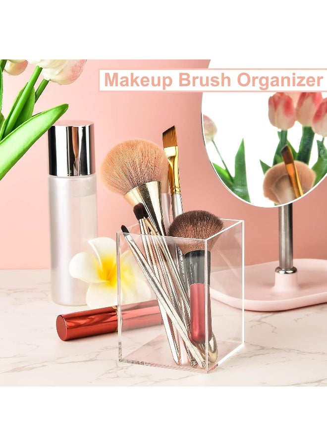 TPGP 4 Pieces Clear Acrylic Pen Holder Acrylic Pencil Cup Clear Makeup Brush Holder Acrylic Desktop Stationery Organizer for Office School Home Desk Accessories (4 Pack, Square) - Image 5