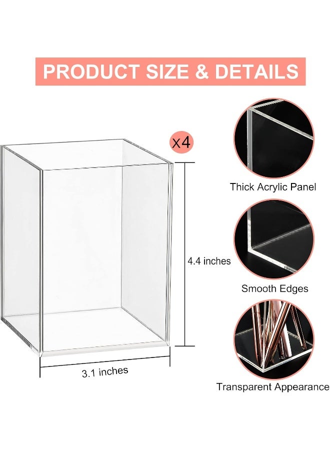TPGP 4 Pieces Clear Acrylic Pen Holder Acrylic Pencil Cup Clear Makeup Brush Holder Acrylic Desktop Stationery Organizer for Office School Home Desk Accessories (4 Pack, Square) - Image 2