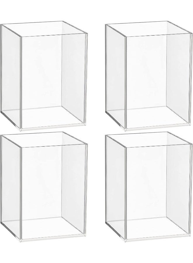 TPGP 4 Pieces Clear Acrylic Pen Holder Acrylic Pencil Cup Clear Makeup Brush Holder Acrylic Desktop Stationery Organizer for Office School Home Desk Accessories (4 Pack, Square) - Image 1