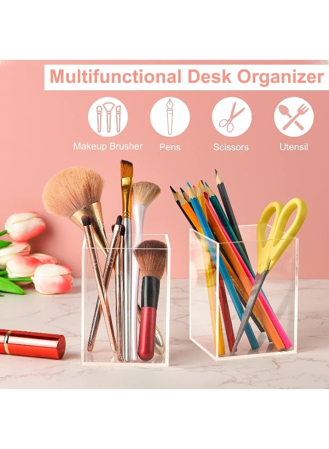 TPGP 4 Pieces Clear Acrylic Pen Holder Acrylic Pencil Cup Clear Makeup Brush Holder Acrylic Desktop Stationery Organizer for Office School Home Desk Accessories (4 Pack, Square) - Image 3