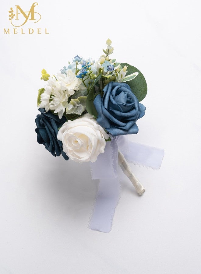 Meldel Wedding Flowers Mini Bridesmaid Bride Bouquets White Blue Set of 6 Small Floral Wedding Centerpieces Decor Artificial Flower - Image 5