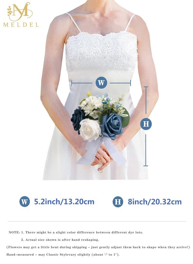 Meldel Wedding Flowers Mini Bridesmaid Bride Bouquets White Blue Set of 6 Small Floral Wedding Centerpieces Decor Artificial Flower - Image 2